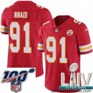 2020 Super Bowl LIV Nike Kansas City Chiefs #91 Derrick Nnadi Red Team Color Vapor Untouchable Limited Player NFL Jersey