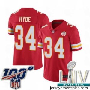 2020 Super Bowl LIV Kansas City Chiefs #34 Carlos Hyde Red Team Color Vapor Untouchable Limited Player Football Jersey