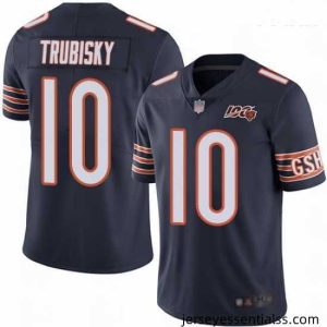 Bears #10 Mitchell Trubisky Navy Blue Team Color Stitched Football 100th Season Vapor Limited Jersey