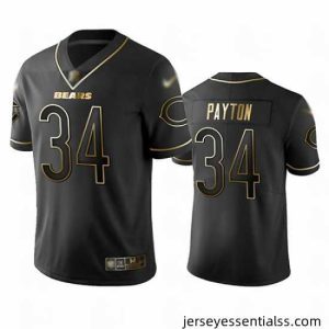 Bears 34 Walter Payton Black Stitched Football Limited Golden Edition Jersey