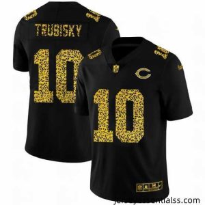 Chicago Bears 10 Mitchell Trubisky Nike Leopard Print Fashion Vapor Limited NFL Jersey Black