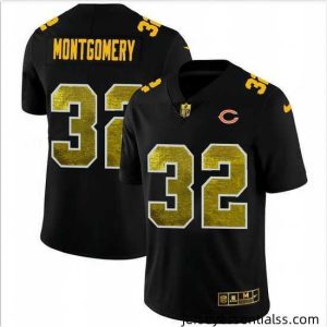 Chicago Bears 32 David Montgomery Black Nike Golden Sequin Vapor Limited NFL Jersey