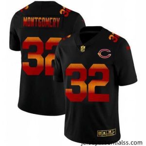 Chicago Bears 32 David Montgomery Black Nike Red Orange Stripe Vapor Limited NFL Jersey