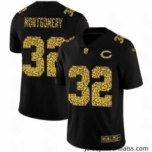 Chicago Bears 32 David Montgomery Nike Leopard Print Fashion Vapor Limited NFL Jersey Black