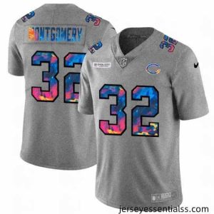 Chicago Bears 32 David Montgomery Nike Multi Color 2020 NFL Crucial Catch NFL Jersey Greyheather
