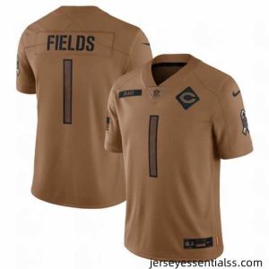 Chicago Bears 1 Justin Fields 2023 Brown Salute To Service Limited Stitched Football Jersey