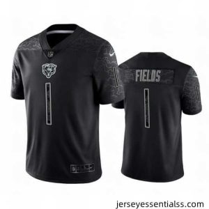 Chicago Bears 1 Justin Fields Black Reflective Limited Stitched Football Jersey