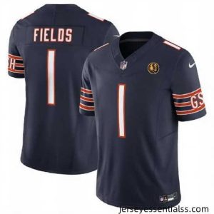Chicago Bears 1 Justin Fields Navy 2023 F.U.S.E  With John Madden Patch Vapor Limited Stitched Football Jersey