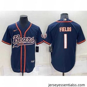 Chicago Bears 1 Justin Fields Navy Cool Base Stitched Baseball Jersey