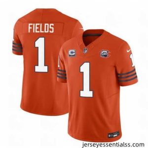 Chicago Bears 1 Justin Fields Orange 2023 F.U.S.E  With 1 Star C Patch Throwback Limited Stitched Football Jersey