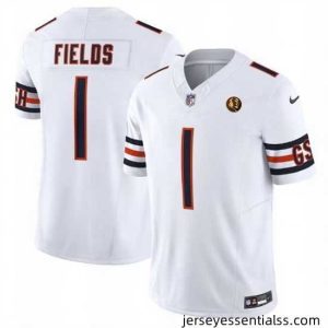 Chicago Bears 1 Justin Fields White 2023 F.U.S.E  With John Madden Patch Vapor Limited Stitched Football Jersey