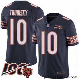 Chicago Bears 10 Mitchell Trubisky Navy Blue Team Color 100th Season Limited Football Jersey