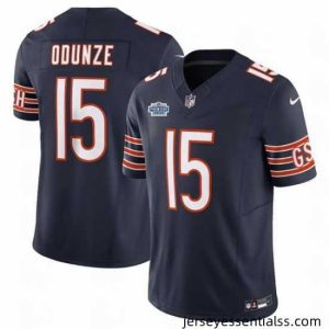 Chicago Bears 15 Rome Odunze Navy 2024 With Draft Patch F.U.S.E  Vapor Stitched Football Jersey