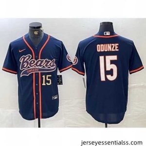 Chicago Bears 15 Rome Odunze Navy With Patch Cool Base Stitched Baseball Jersey 3