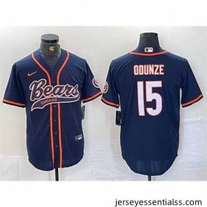 Chicago Bears 15 Rome Odunze Navy With Patch Cool Base Stitched Baseball Jersey