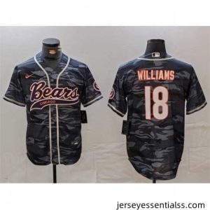 Chicago Bears 18 Caleb Williams Grey Camo With Patch Cool Base Stitched Baseball Jersey