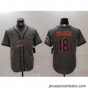 Chicago Bears 18 Caleb Williams Grey With Patch Cool Base Stitched Baseball Jersey
