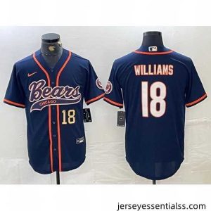 Chicago Bears 18 Caleb Williams Navy With Patch Cool Base Stitched Baseball Jersey 2