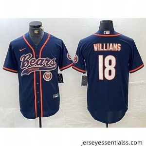 Chicago Bears 18 Caleb Williams Navy With Patch Cool Base Stitched Baseball Jersey 3