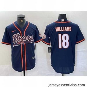 Chicago Bears 18 Caleb Williams Navy With Patch Cool Base Stitched Baseball Jersey