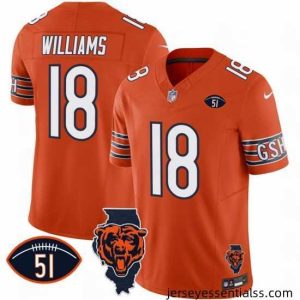 Chicago Bears 18 Caleb Williams Orange F.U.S.E  With Illinois And No  51 Patch Stitched Football Jersey