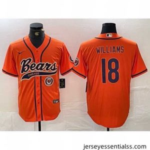 Chicago Bears 18 Caleb Williams Orange With Patch Cool Base Stitched Baseball Jersey 1