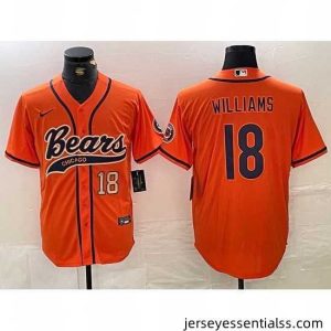 Chicago Bears 18 Caleb Williams Orange With Patch Cool Base Stitched Baseball Jersey 2