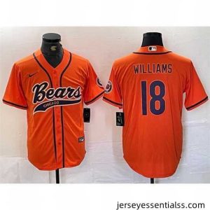 Chicago Bears 18 Caleb Williams Orange With Patch Cool Base Stitched Baseball Jersey