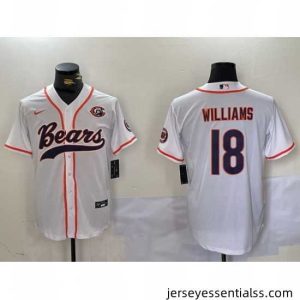Chicago Bears 18 Caleb Williams White With Patch Cool Base Stitched Baseball Jersey
