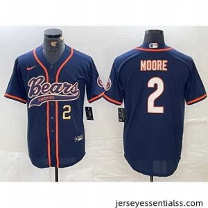 Chicago Bears 2 DJ Moore Navy With Patch Cool Base Stitched Baseball Jersey 1