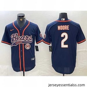 Chicago Bears 2 DJ Moore Navy With Patch Cool Base Stitched Baseball Jersey 2