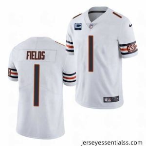 Chicago Bears 2022 #1 Justin Fields White With 1-star C Patch Vapor Untouchable Limited Stitched