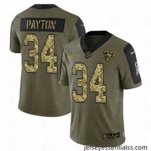 Chicago Bears 34 Walter Payton 2021 Salute To Service Olive Camo Limited Stitched Jersey