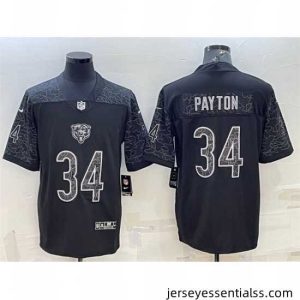 Chicago Bears 34 Walter Payton Black Reflective Limited Stitched Jersey