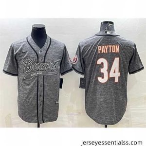 Chicago Bears 34 Walter Payton Grey With Patch Cool Base Stitched Baseball Jersey