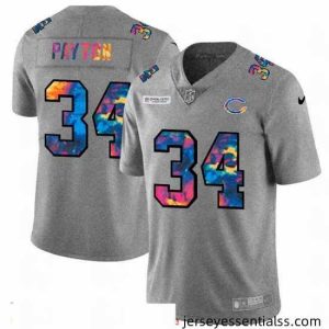 Chicago Bears 34 Walter Payton Nike Multi Color 2020 NFL Crucial Catch NFL Jersey Greyheather