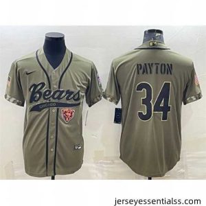 Chicago Bears 34 Walter Payton Olive 2022 Salute To Service Cool Base Stitched Baseball Jersey