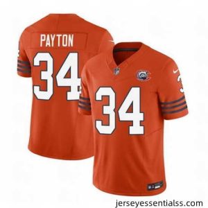 Chicago Bears 34 Walter Payton Orange 2023 F.U.S.E  Throwback Limited Stitched Football Jersey
