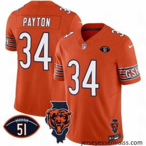 Chicago Bears 34 Walter Payton Orange F.U.S.E  With Illinois And No  51 Patch Stitched Football Jersey