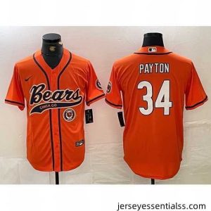Chicago Bears 34 Walter Payton Orange With Patch Cool Base Stitched Baseball Jersey 1
