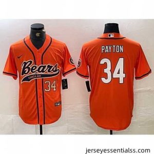 Chicago Bears 34 Walter Payton Orange With Patch Cool Base Stitched Baseball Jersey 2