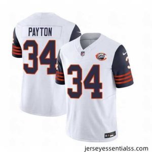 Chicago Bears 34 Walter Payton White Navy 2023 F.U.S.E  Throwback Limited Stitched Football Jersey