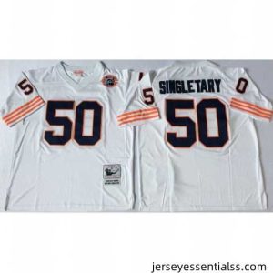 Chicago Bears 50 Mike Singletary White M&N Throwback Jersey