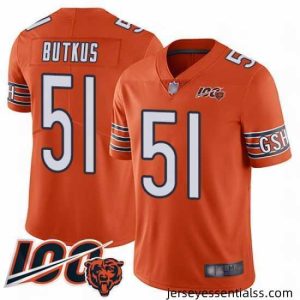 Chicago Bears 51 Dick Butkus Orange Alternate 100th Season Limited Football Jersey