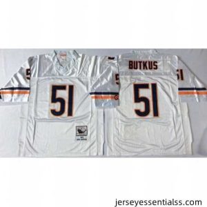 Chicago Bears 51 Dick Butkus White M&N Road Throwback Jersey