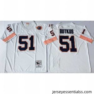 Chicago Bears 51 Dick Butkus White M&N Throwback Jersey