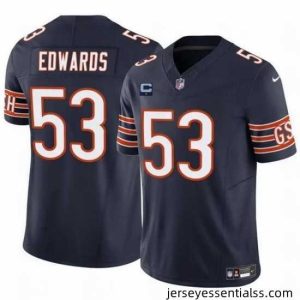 Chicago Bears 53 T J  Edwards Navy 2024 F.U.S.E  With 1 Star C Patch Vapor Untouchable Limited Stitched Football Jersey