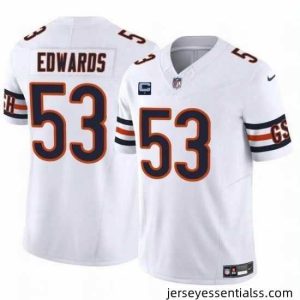 Chicago Bears 53 T J  Edwards White 2024 F.U.S.E  With 1 Star C Patch Vapor Untouchable Limited Stitched Football Jersey
