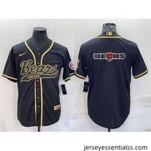 Chicago Bears Black Gold Team Big Logo With Patch Cool Base Stitched Baseball Jersey
