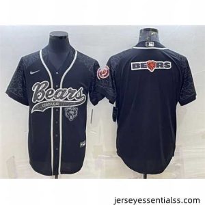 Chicago Bears Black Reflective Team Big Logo With Patch Cool Base Stitched Baseball Jersey